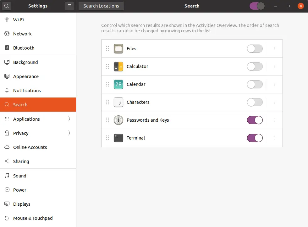 Activities Search preferences Ubuntu