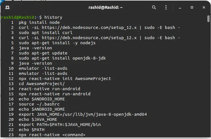 How to Show History of Commands used on Ubuntu Terminal