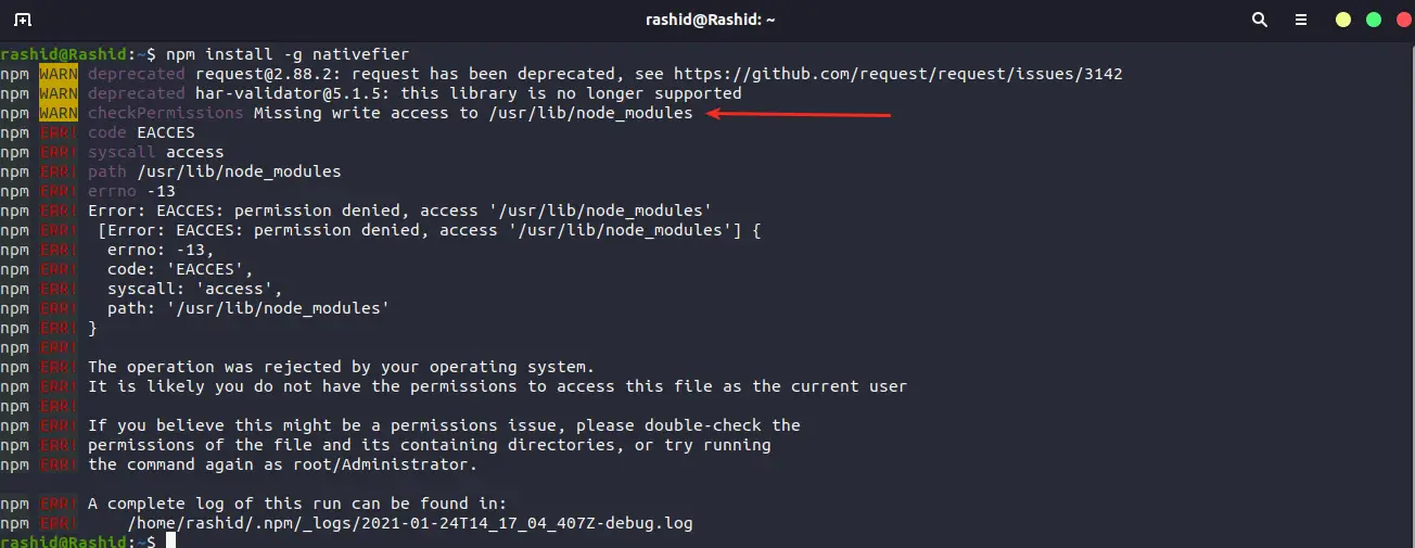 How to Fix Missing write access to /usr/lib/node_modules NPM Issue on Ubuntu