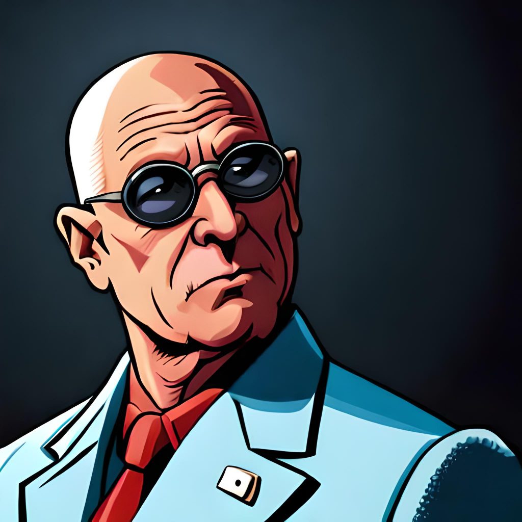 bald villain with sunglasses, comic art 