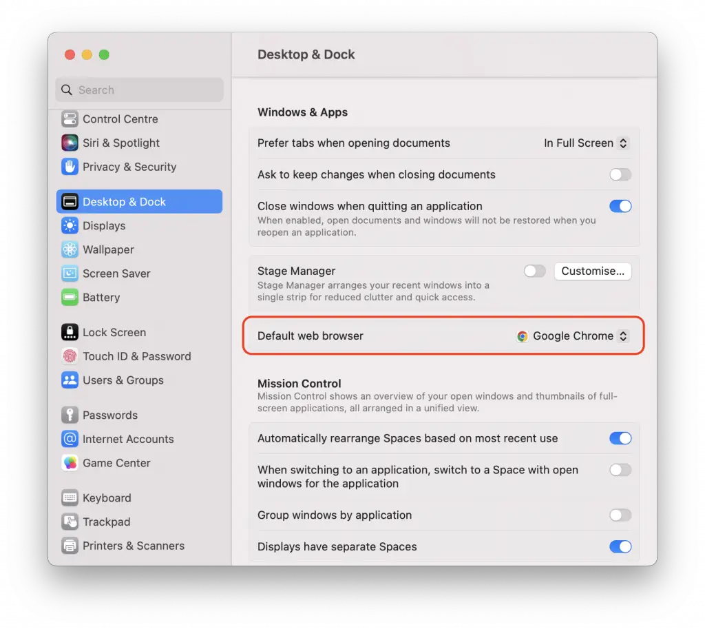 mac default browser