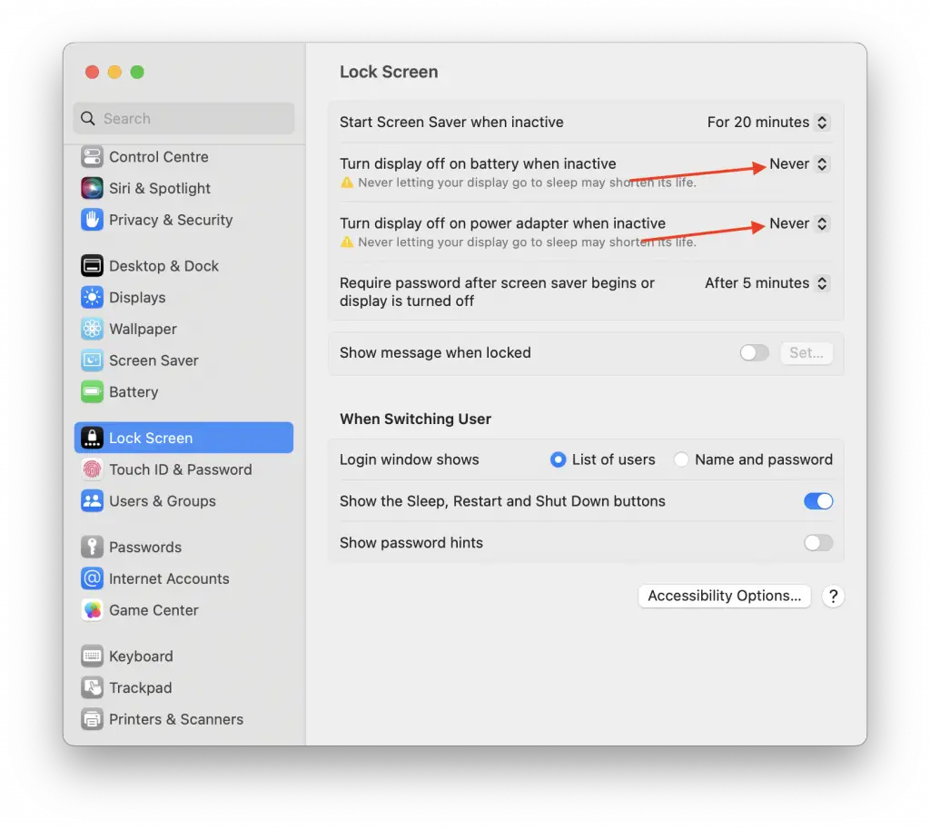 disable sleep on mac