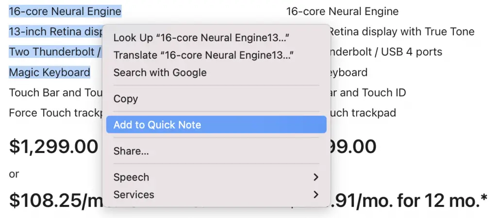 create quick note on mac