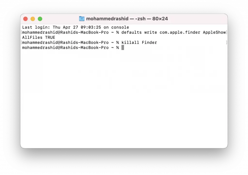 show hidden files on mac with terminal