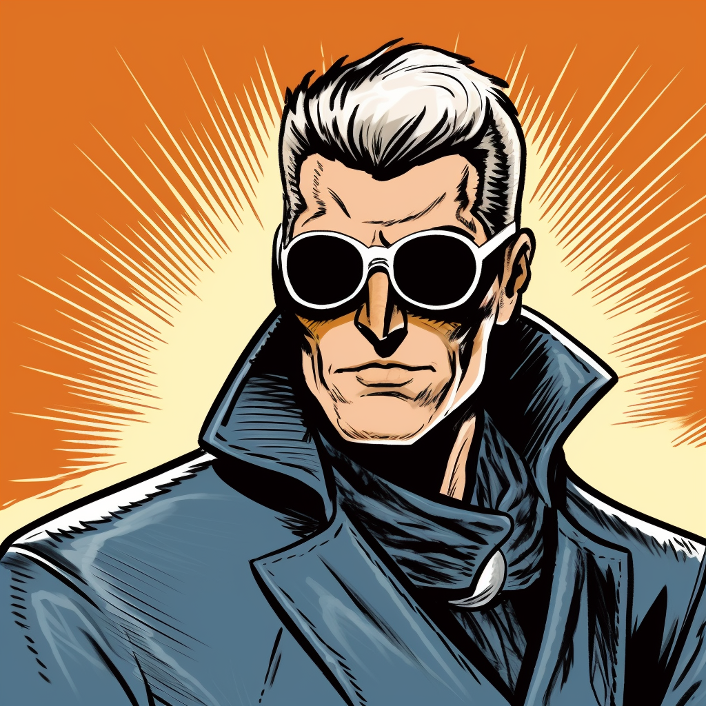 A supervillain with sunglasses, comic book style
