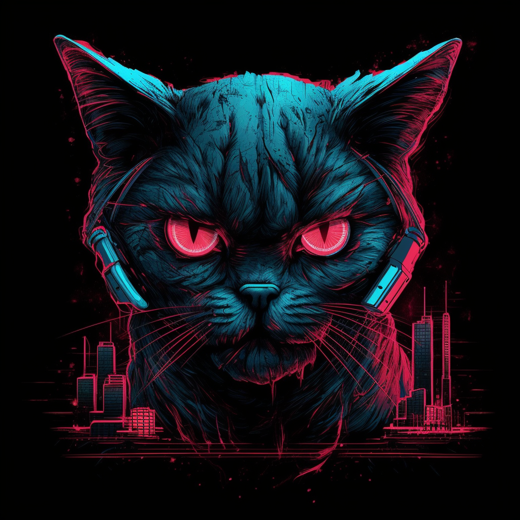 An angry cat in cyberpunk style