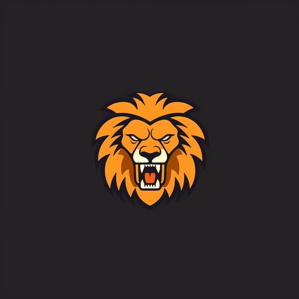 flat vector logo of an angry lion, minimal