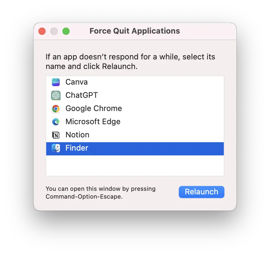 force quit finder mac