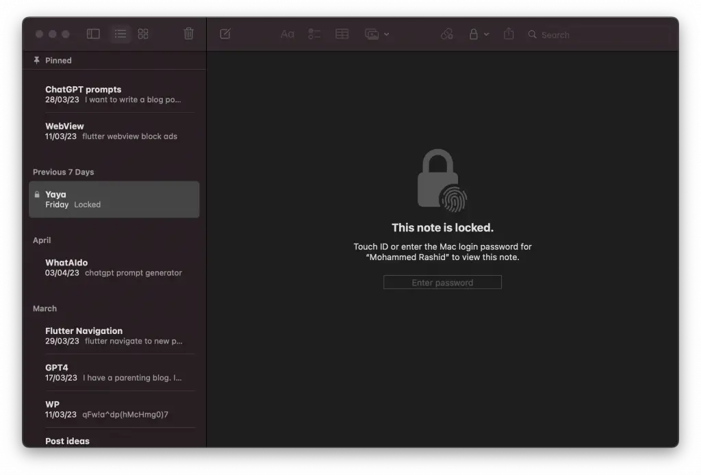 how to lock mac notes