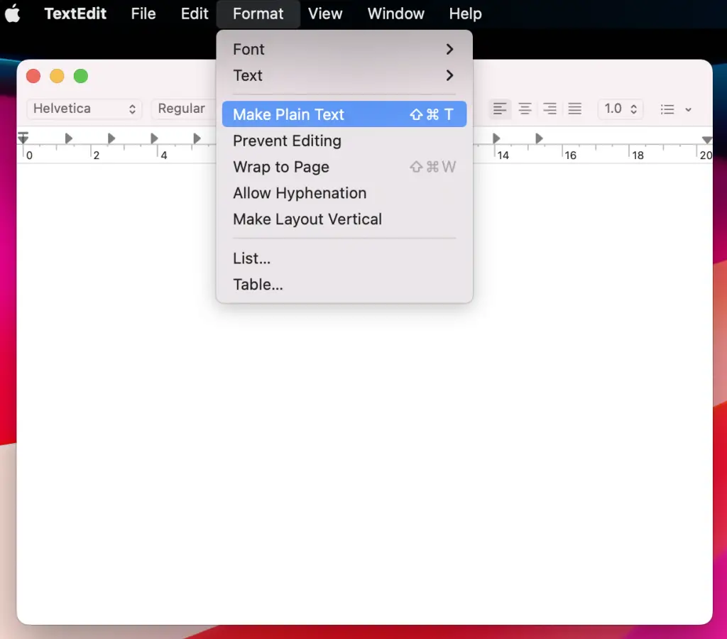 make plain text textedit mac