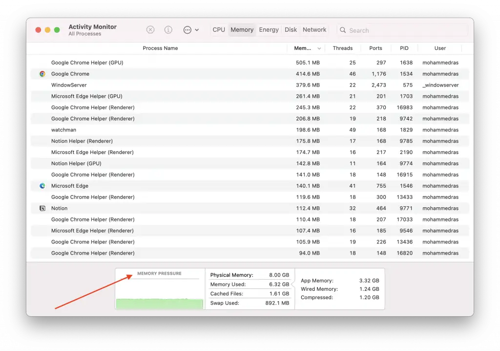 monitor memory with activity monitor