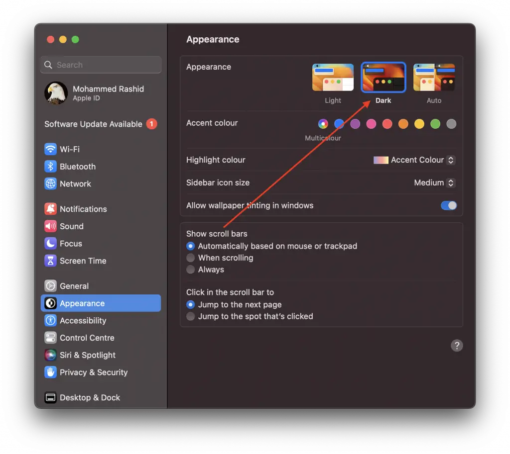 set dark mode on mac