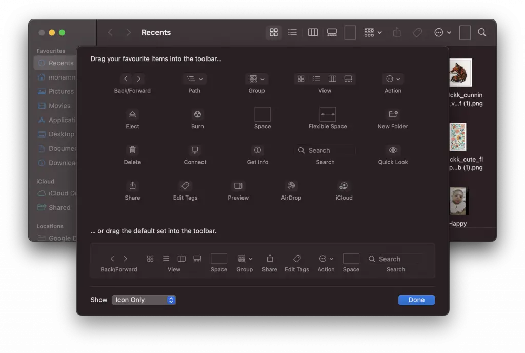 edit toolbar finder mac