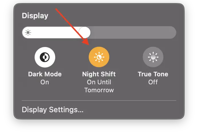 enable nightshift from control center mac
