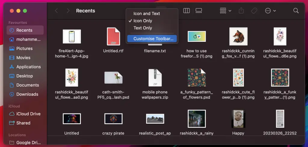 how to customize toolbar mac finder