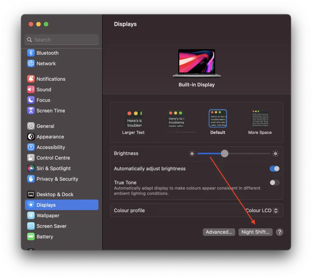 how to turn on nightshift mac