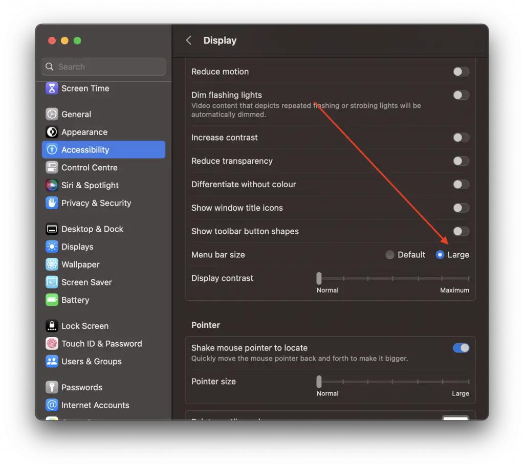 change mac menu bar size