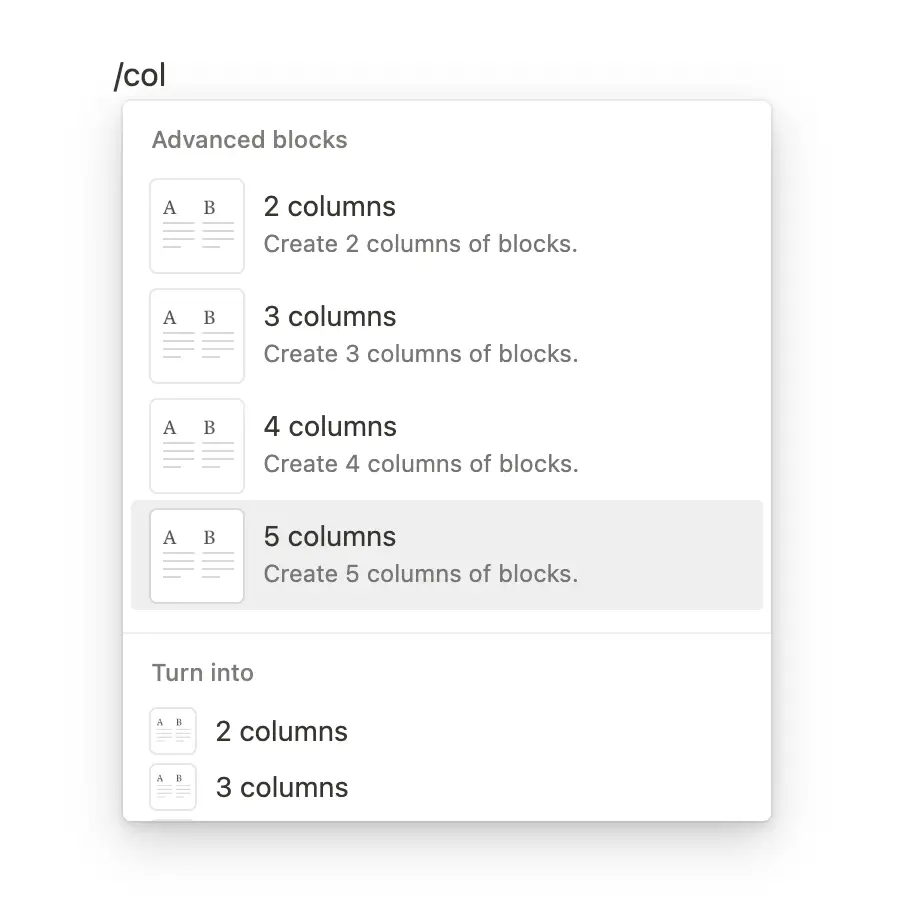 Notion page column