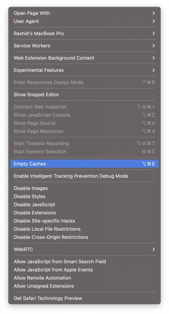safari browser clear cache on mac