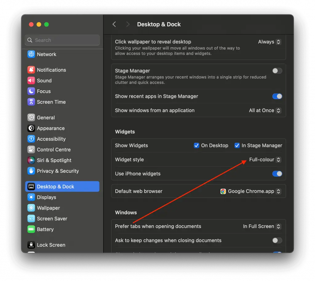 mac widget style settings