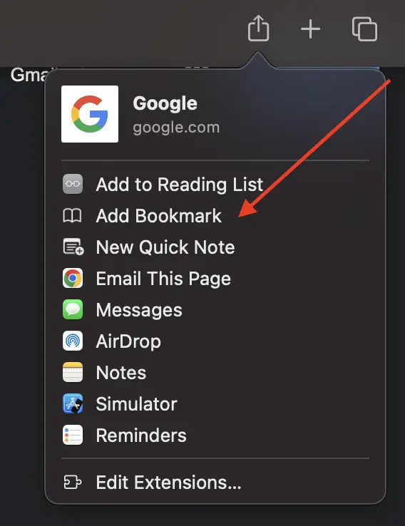 safari browser add bookmark