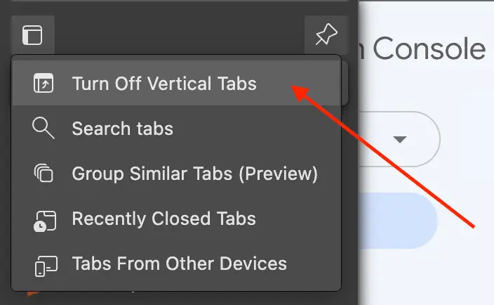 edge browser turn off vertical tabs