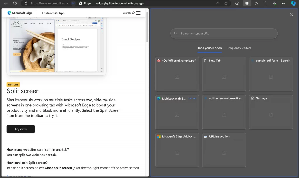 microsoft edge browser split screen
