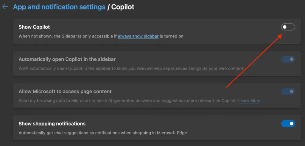 microsoft edge disable copilot