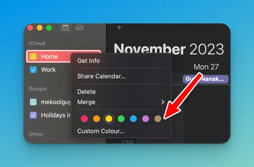 apple calendar change color