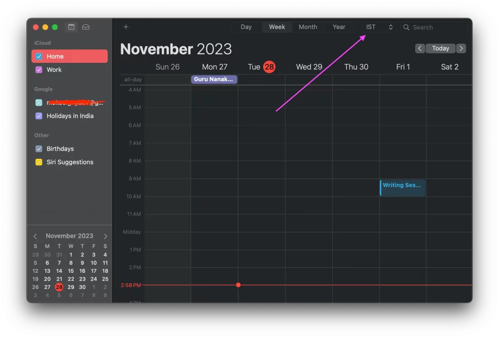 apple calendar timezone