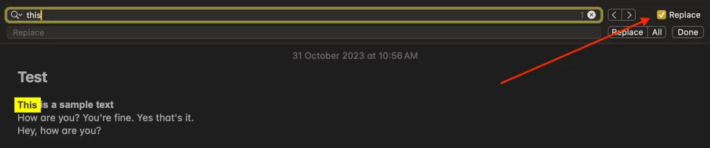 apple notes search and replace